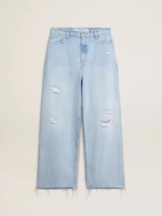 Damesbroek in denim met doorleefd effect