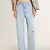 Damesbroek in denim met doorleefd effect