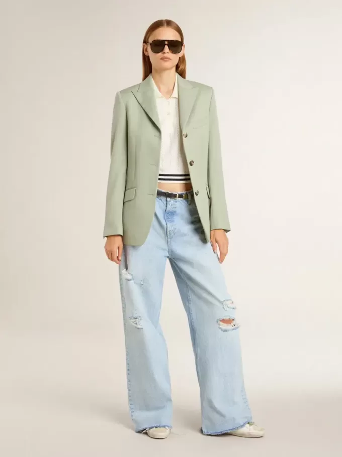 Damesbroek in denim met doorleefd effect