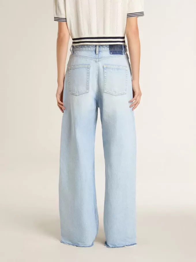 Damesbroek in denim met doorleefd effect