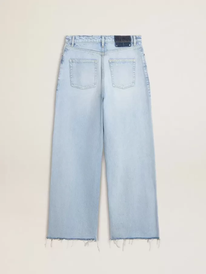 Damesbroek in denim met doorleefd effect