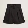 Damesbroek in zwarte wollen gabardine met tailleband