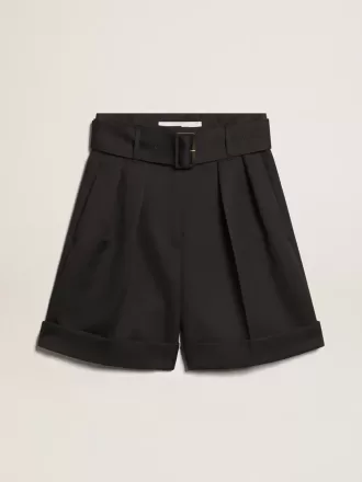 Damesbroek in zwarte wollen gabardine met tailleband