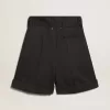 Damesbroek in zwarte wollen gabardine met tailleband