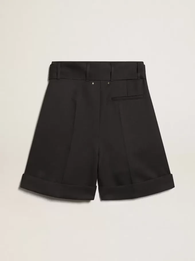 Damesbroek in zwarte wollen gabardine met tailleband