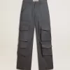 Damescargobroek in babyblauwe wol