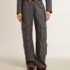 Damescargobroek in babyblauwe wol