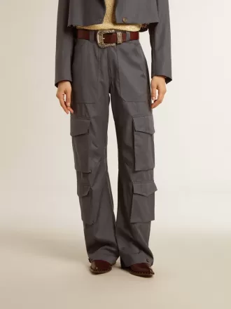 Damescargobroek in babyblauwe wol