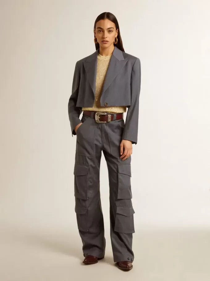 Damescargobroek in babyblauwe wol