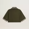 Damescropped polo van militairgroen jersey met borduursel