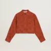 Dameshemd in baksteenrood jacquard met wijde mouwen