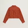Dameshemd in baksteenrood jacquard met wijde mouwen