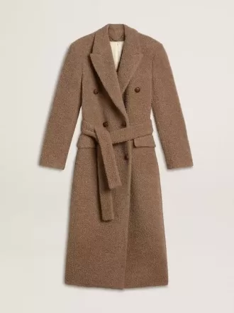 Damesjas met dubbele knoopsluiting van beige wolmix