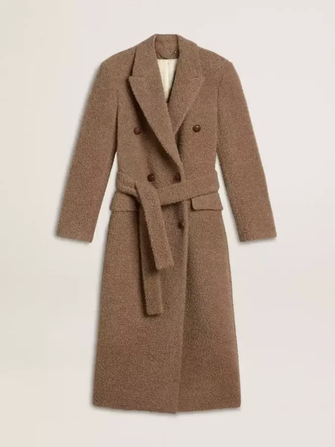 Damesjas met dubbele knoopsluiting van beige wolmix