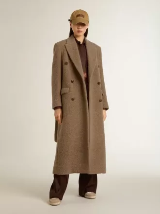 Damesjas met dubbele knoopsluiting van beige wolmix