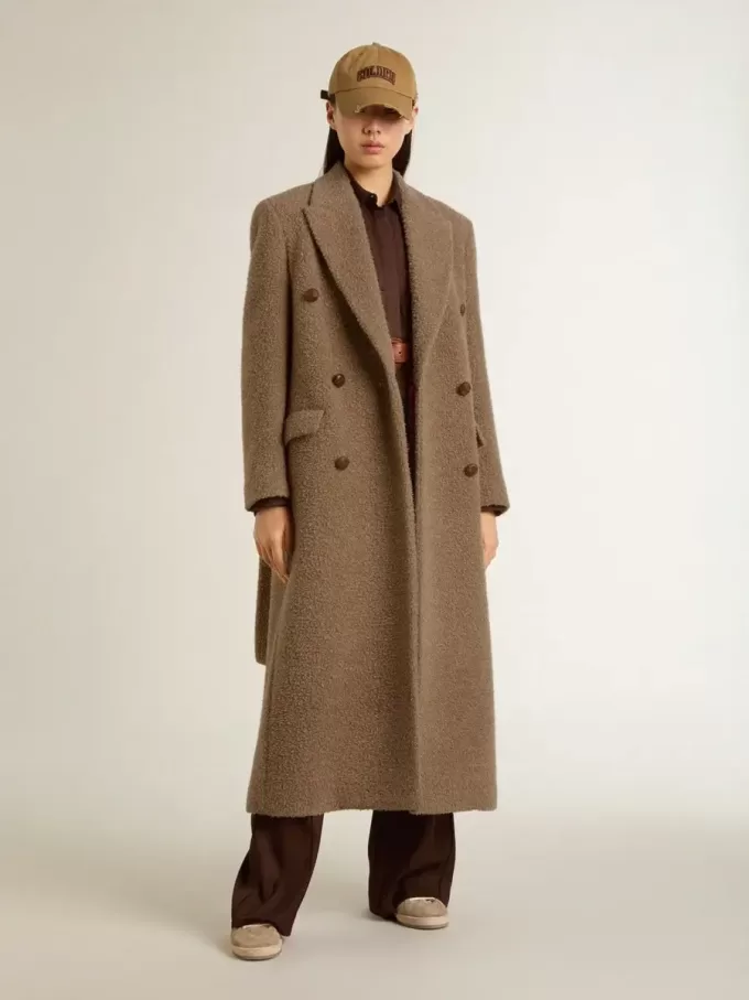 Damesjas met dubbele knoopsluiting van beige wolmix