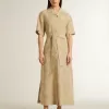 Damesjurk met korte mouwen in beige bloemenjacquard