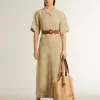 Damesjurk met korte mouwen in beige bloemenjacquard