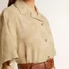 Damesjurk met korte mouwen in beige bloemenjacquard