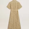 Damesjurk met korte mouwen in beige bloemenjacquard