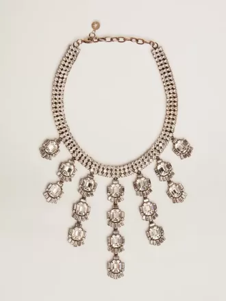 Damesketting in antiek goudkleur met druppelvormige kristallen