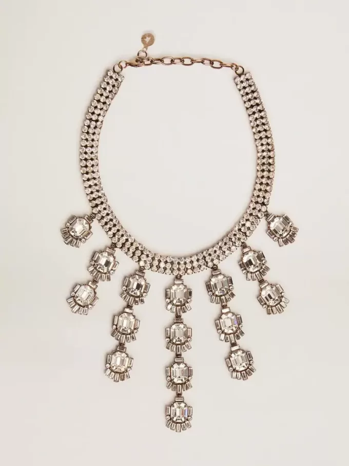 Damesketting in antiek goudkleur met druppelvormige kristallen