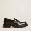 Damesloafers met studs van zwart leer