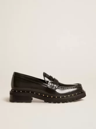 Damesloafers met studs van zwart leer