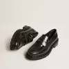 Damesloafers met studs van zwart leer