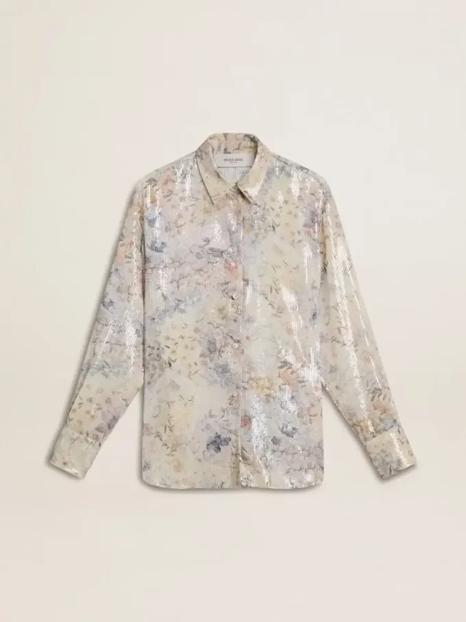 Damesoverhemd met veelkleurige bloemenprint met pailletten