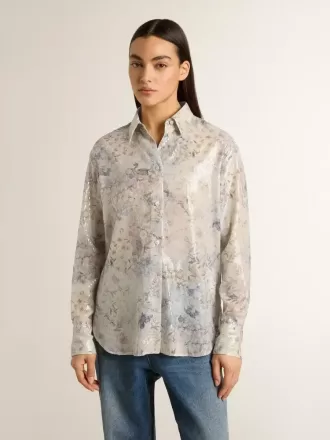 Damesoverhemd met veelkleurige bloemenprint met pailletten