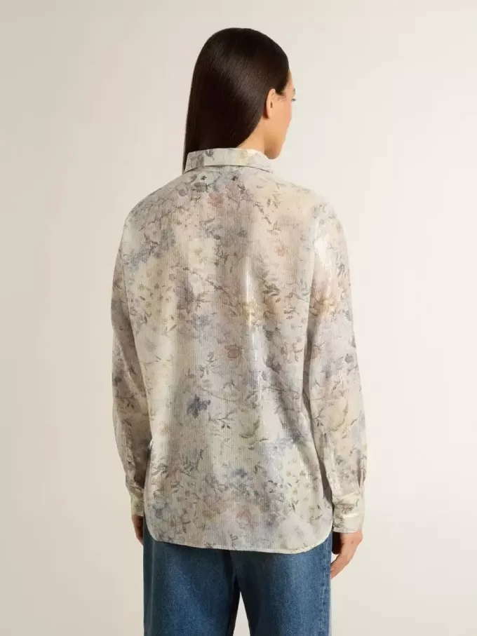Damesoverhemd met veelkleurige bloemenprint met pailletten