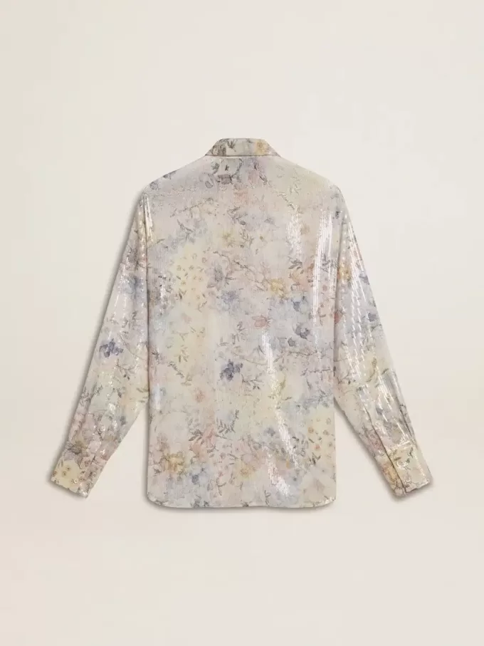 Damesoverhemd met veelkleurige bloemenprint met pailletten