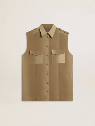 Damesoverhemdjurk in zandkleurig denim met militaire details