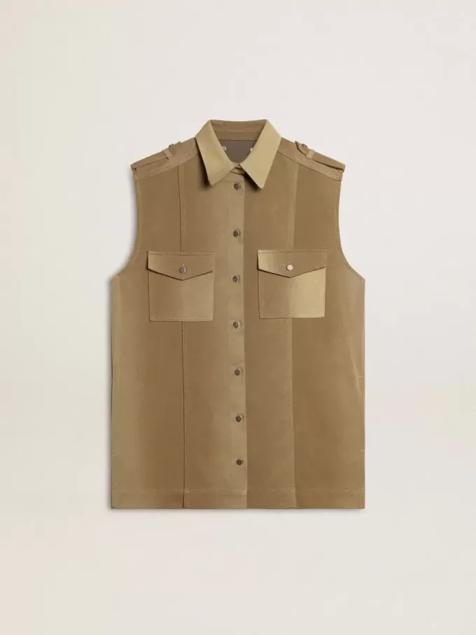 Damesoverhemdjurk in zandkleurig denim met militaire details