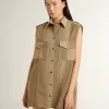 Damesoverhemdjurk in zandkleurig denim met militaire details