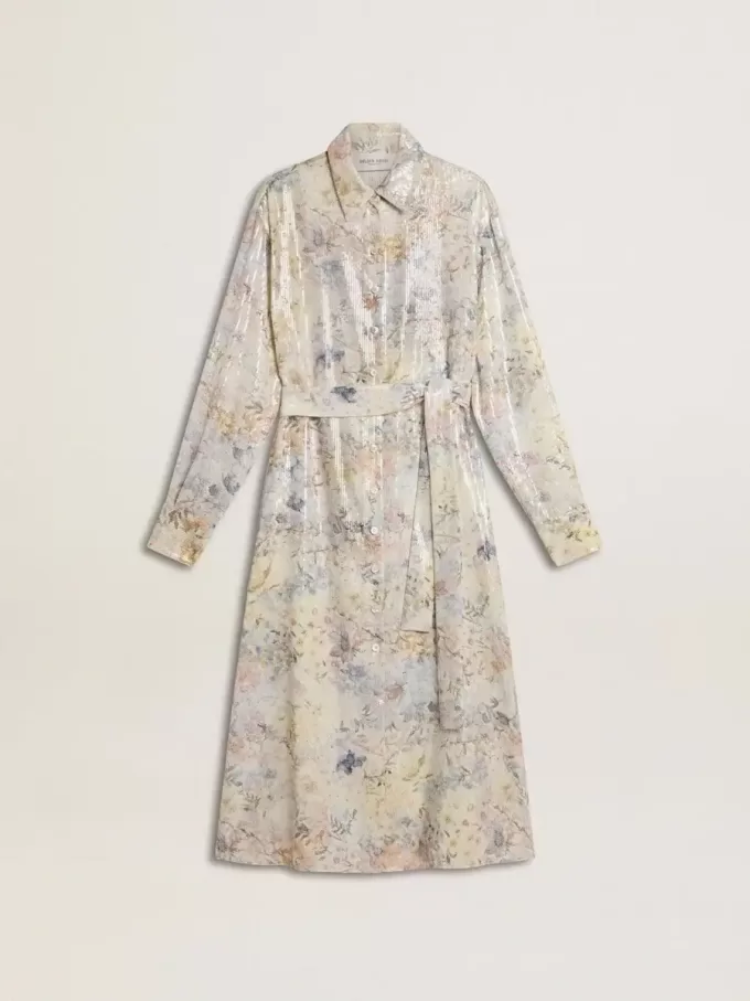 Damesoverhemdjurk met veelkleurige bloemenprint met pailletten