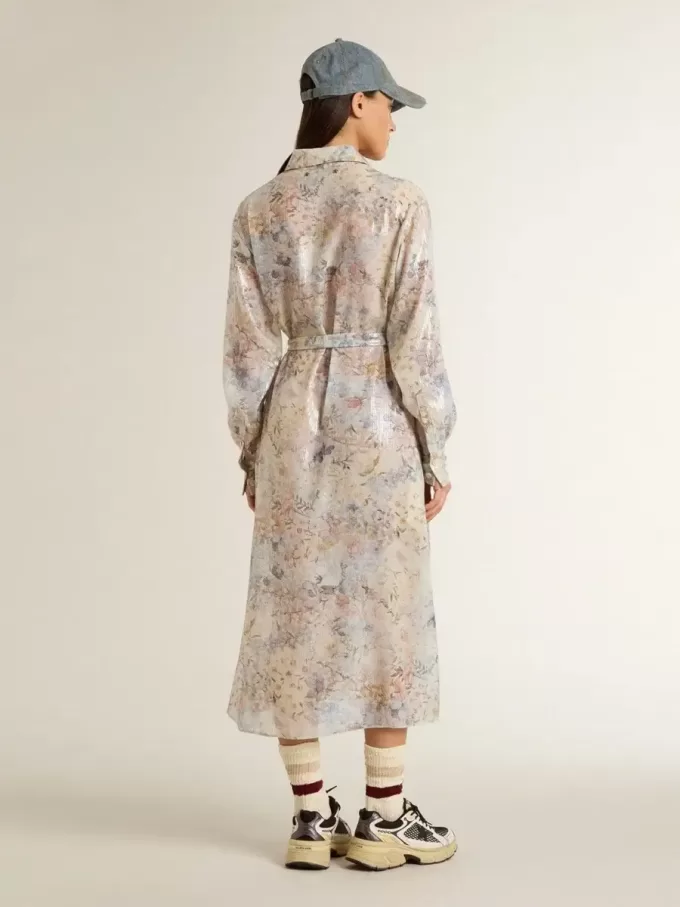 Damesoverhemdjurk met veelkleurige bloemenprint met pailletten
