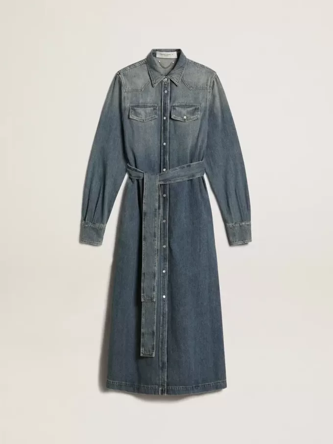 Damesoverhemdjurk van denim met riem