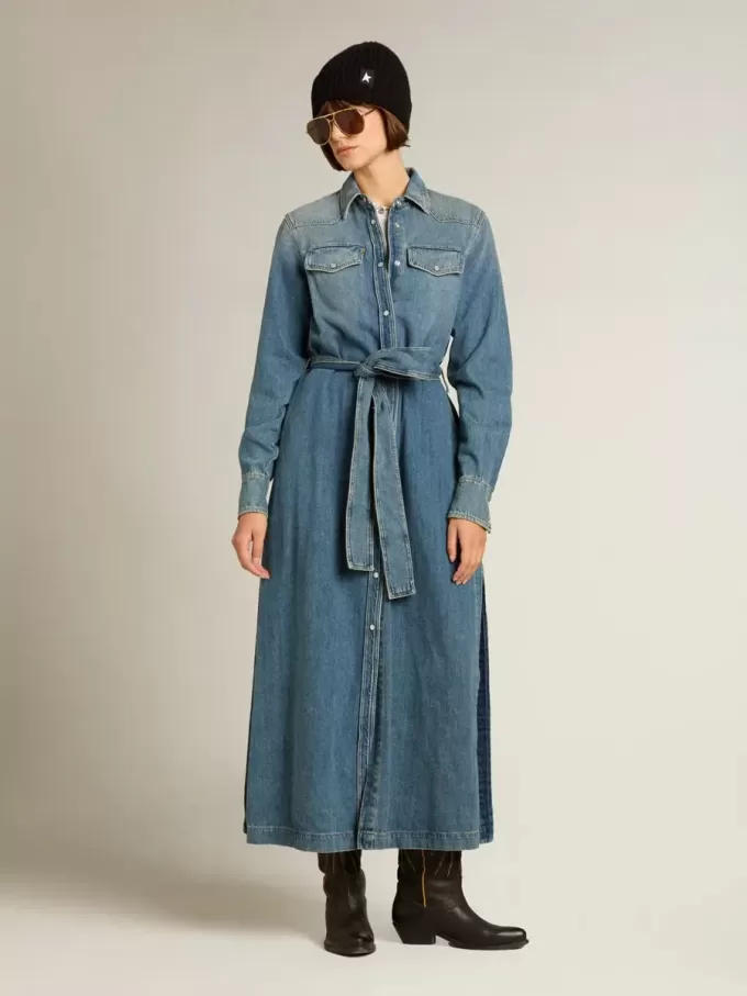 Damesoverhemdjurk van denim met riem