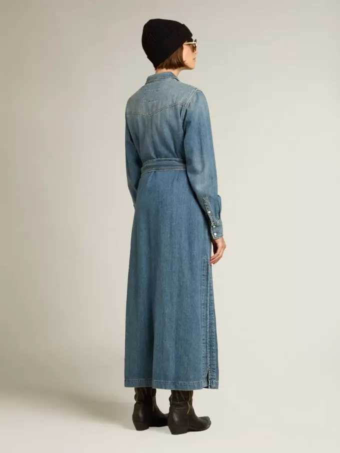 Damesoverhemdjurk van denim met riem