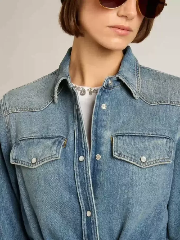 Damesoverhemdjurk van denim met riem