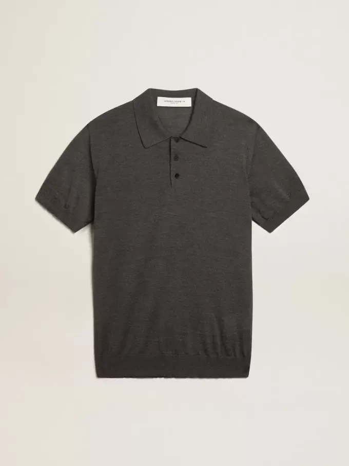 Damespoloshirt van antraciet merinowol