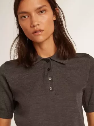 Damespoloshirt van antraciet merinowol