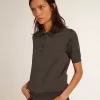 Damespoloshirt van antraciet merinowol