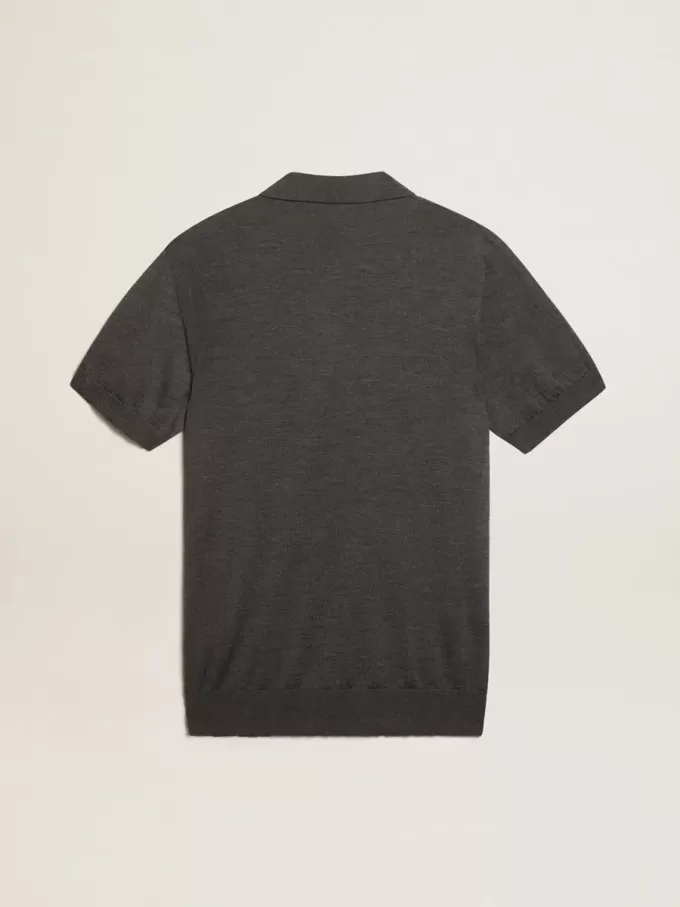 Damespoloshirt van antraciet merinowol