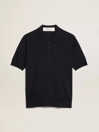 Damespoloshirt van marineblauwe merinowol