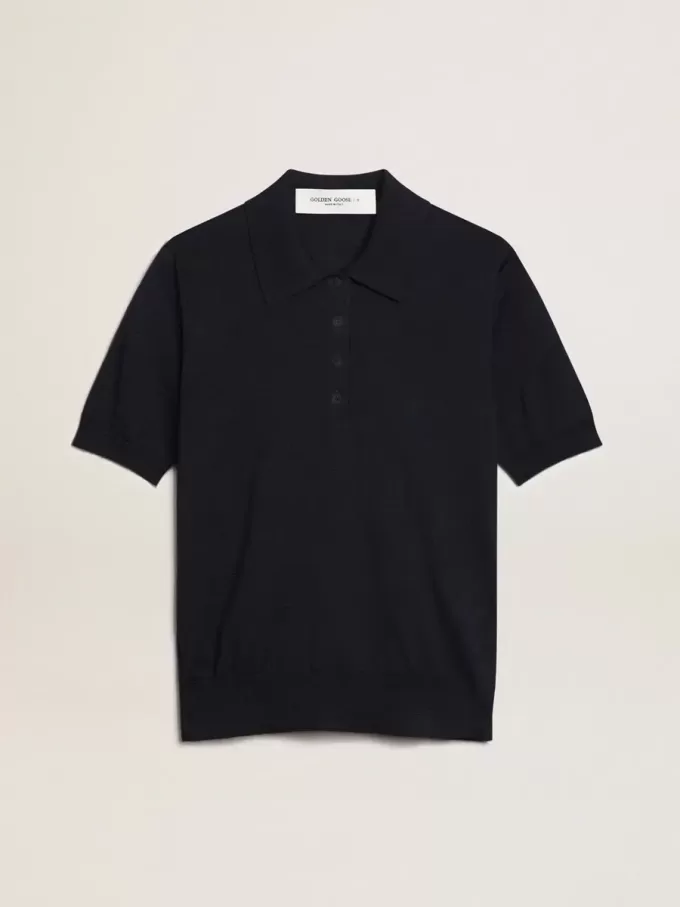 Damespoloshirt van marineblauwe merinowol
