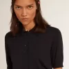 Damespoloshirt van marineblauwe merinowol