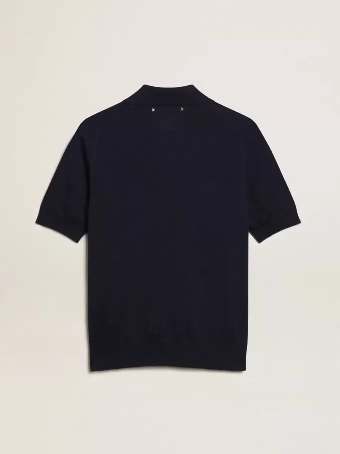 Damespoloshirt van marineblauwe merinowol